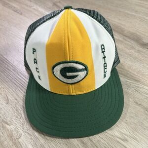VTG Green Bay Packers Snapback Hat NFL AJD Stripe Trucker Cap Made in USA